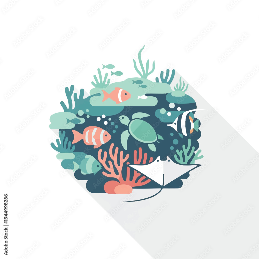 Naklejka premium Colorful illustration of coral reef fish.