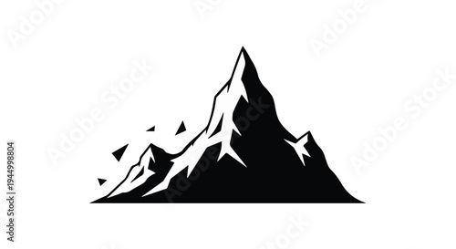 Dramatic black and white mountain peak illustration with abstract geometric elements