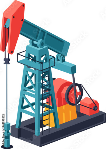 An illustration of a classic oil pumpjack, also known as a nodding donkey, used in the petroleum industry for extracting crude oil from the ground.