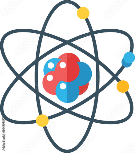 Illustration of an atom with electrons orbiting the nucleus.