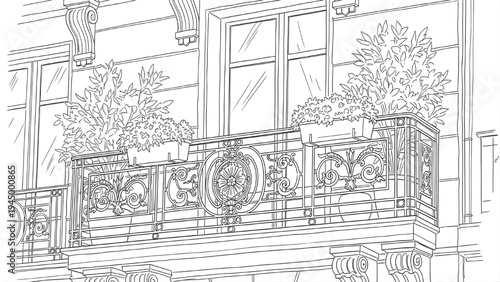Parisian Balcony Line Art Vector Set Minimalist French Architecture Sketch for Wedding and Boutique Branding