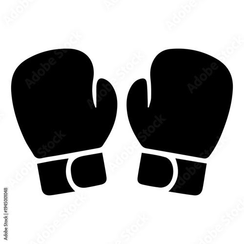 Vector illustration of boxing gloves isolated on a white background featuring a black silhouette profile of a person and a heart symbol to represent the concept of love for the sport