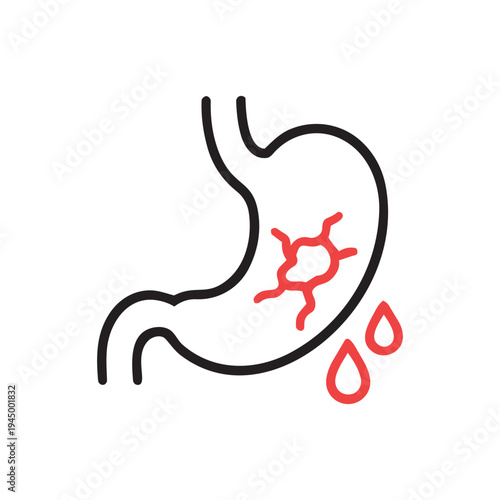 Stomach bleeding ulcer line icon. Gastric hemorrhage medical vector illustration isolated on white background.