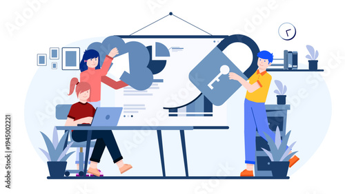 Illustration representing secure cloud storage and corporate privacy