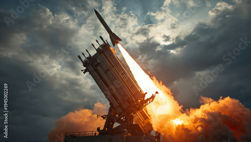 Wallpaper Mural Surface to air missile launcher firing at dusk with dramatic clouds and fiery plume Torontodigital.ca