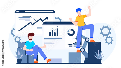 Team analyzing data charts and graphs to achieve business expansion and significant market growth