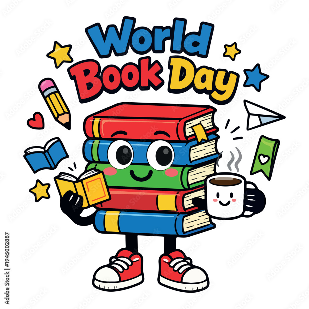 Fototapeta premium World Book Day Celebration Flat Design Vector