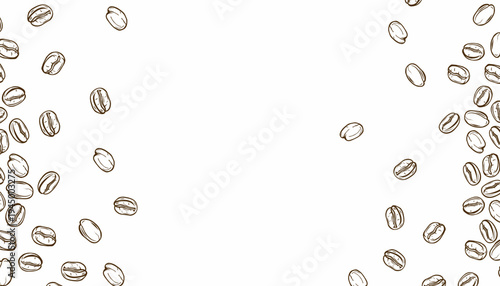 Coffee beans pattern. Doodle coffe background pattern. Each  bean displays rich brown tones and detailed texture. Simple design emphasizes natural coffee bean frame