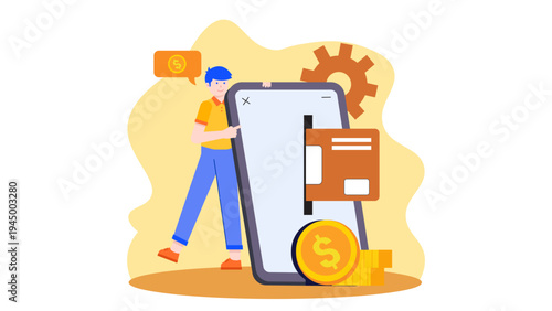 User interacting with mobile banking and credit service app