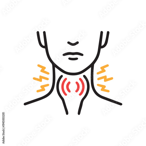 Neck sore throat inflammation line icon. Larynx pain vector illustration isolated on white background.