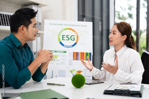 Business people in meeting of ESG as environmental, social and governance concept.