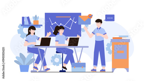 Team working together in a modern shared coworking office space