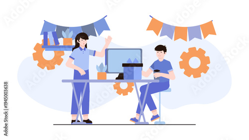 Corporate office team celebrating success or event with party