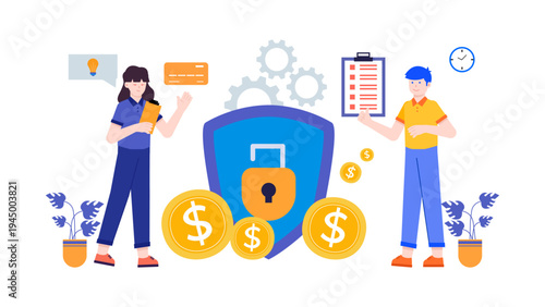 Professionals protecting financial assets with insurance and security