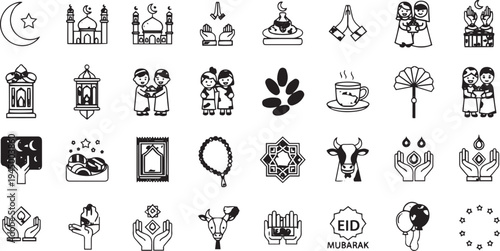Eid Celebration Flat Vector Icon Set
