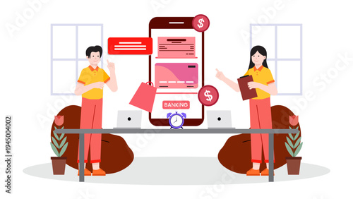 People using mobile app for banking services and financial loan application