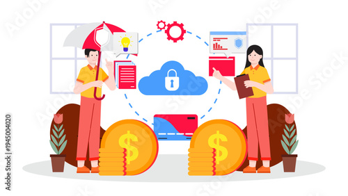 Concept of business insurance and risk protection with cloud security