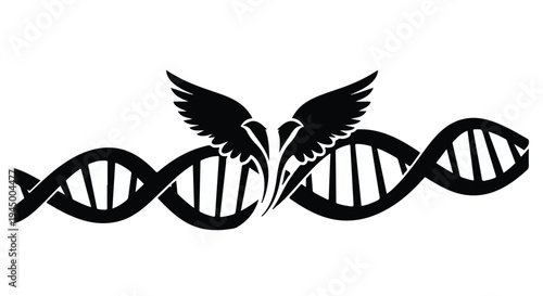 Symbolic wings embrace a DNA helix, representing the fusion of life and evolution.