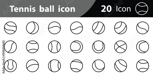 Tennis ball icon Thin Collection. Editable Stroke. Suitable for Websites. Sport equipment vector set. eps 10