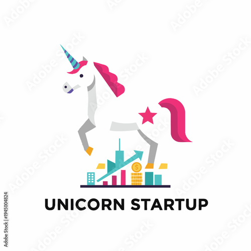 Unicorn Startup Symbolizing Growth and Success in the Business World with a Mythical Creature and Financial Chart