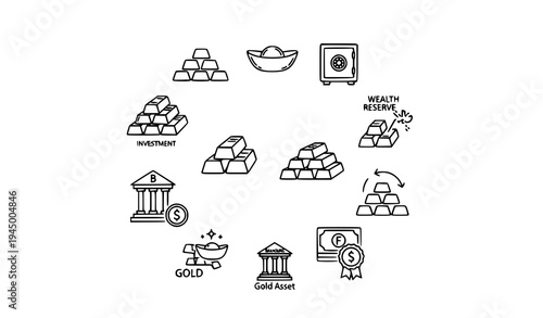 Gold bullion line icon pack finance wealth ingot outline symbols vector set