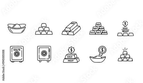 Gold bars line icon set bullion ingot outline symbols editable stroke finance vector collection