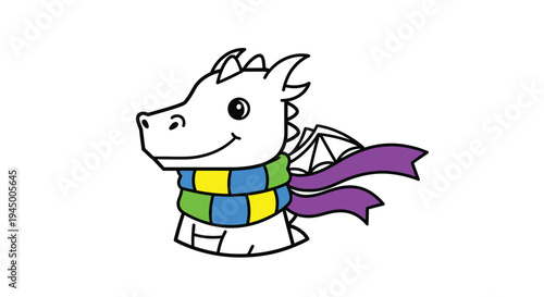 Cute Cartoon Dragon with Scarf Illustration for Childrens Books.