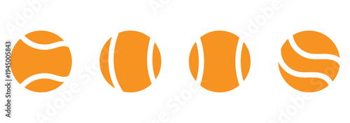 Tennis balls collection. Tennis ball silhouettes featuring various white seam patterns and curved line designs.  Vector illustration.