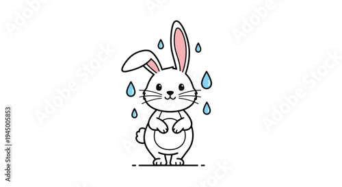 Cute Cartoon Rabbit in the Rain - A Whimsical Illustration.