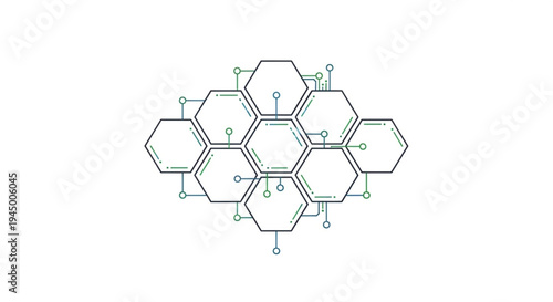 Molecular structure of hexagonal cells with bonds and atoms chemistry concept