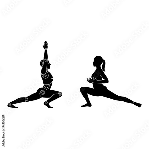 Two yoga poses demonstrating balance and concentration variations. Vector, illustration