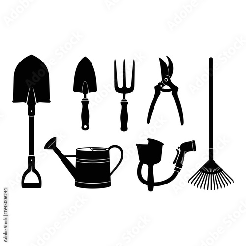 Assorted classic gardening and yard tools illustration Vector, illustration