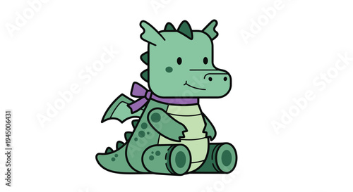 Cute Green Dragon Plush Toy with Purple Bow.