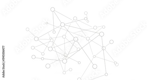Network connections diagram with nodes and lines on white background illustrating complex relationships and data exchange