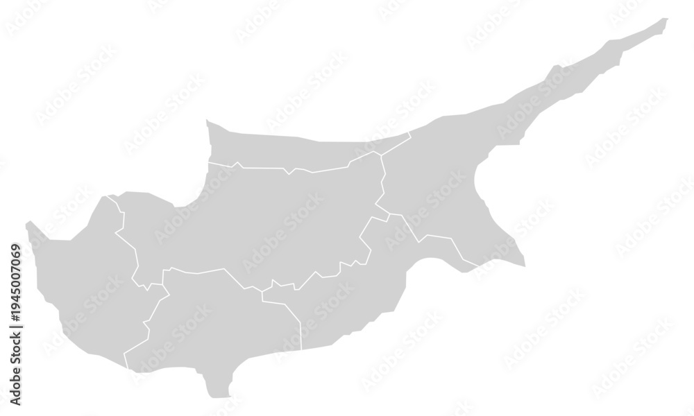 Obraz premium Grey with White Outline Cyprus Map with District Borders Asian Country