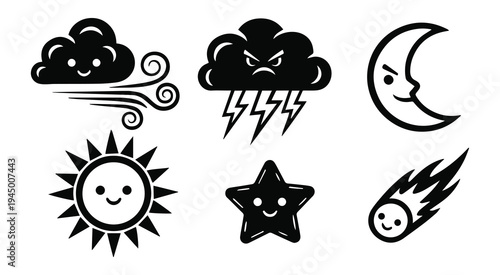 Cute Weather Symbols Cartoon Icon Set