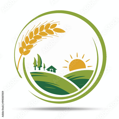 Green wheat field icon with leaves and nature symbol