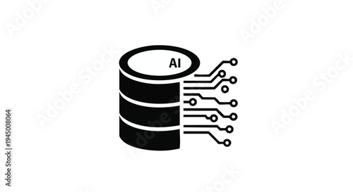 Vector AI database icon, black and white