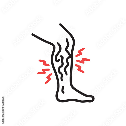 Varicose veins leg vascular line icon. Circulation disease vector illustration isolated on white background.