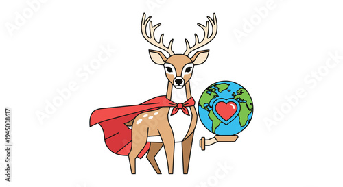 Illustration of a Deer Superhero Holding the Earth with Love.