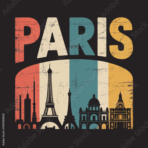 Vector illustration of the Paris skyline with the Eiffel Tower landmark in France