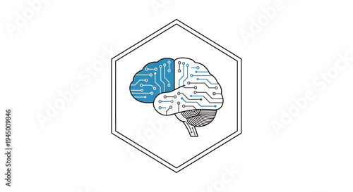 Digital Brain Hexagon Icon Representing Artificial Intelligence, Machine Learning, and Technological Thought Processes in a Modern Context