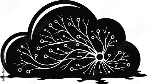 Black cloud with white circuit board design and connections  technology concept