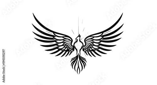 Majestic phoenix with outstretched wings rising from flames, symbolizing rebirth and hope.