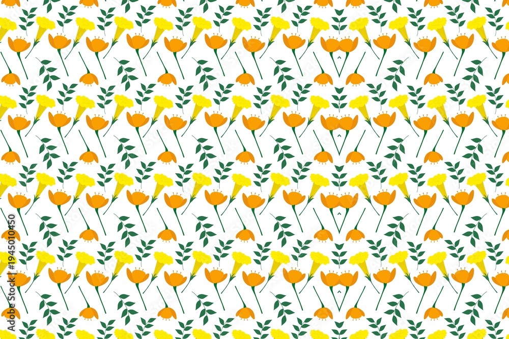 Obraz premium Vibrant floral pattern with orange and yellow flowers on white background