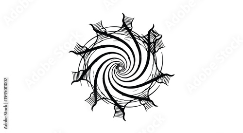 Abstract hypnotic vortex with radiating lines on white background