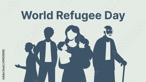 World Refugee Day Concept with Family Silhouette vector illustration