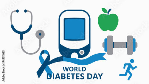 World Diabetes Day Concept with Healthy Living Icons vector illustration
