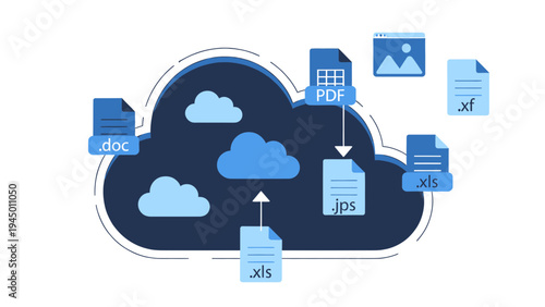 Cloud Storage of Different File Types vector illustration