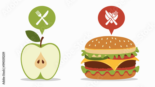 Healthy vs Unhealthy Food Comparison vector illustration